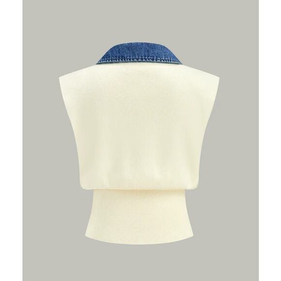 Commense Denim Trim Metal Button Knit Vest – Size L (US 8/10) – New With Tags - Picture 2 of 5